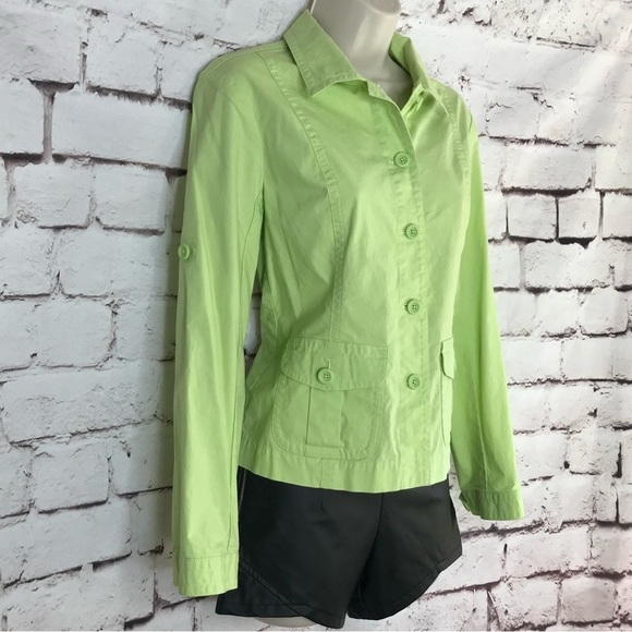 TALBOTS Petite Size 4P Lime Green lightweight Safari cotton blazer jacket - Picture 6 of 15